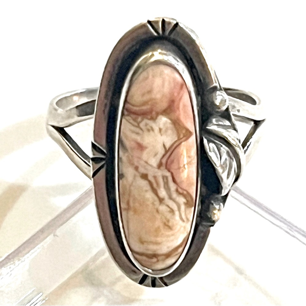 Southwestern, Vintage Banded Agate Sterling Silver Ring